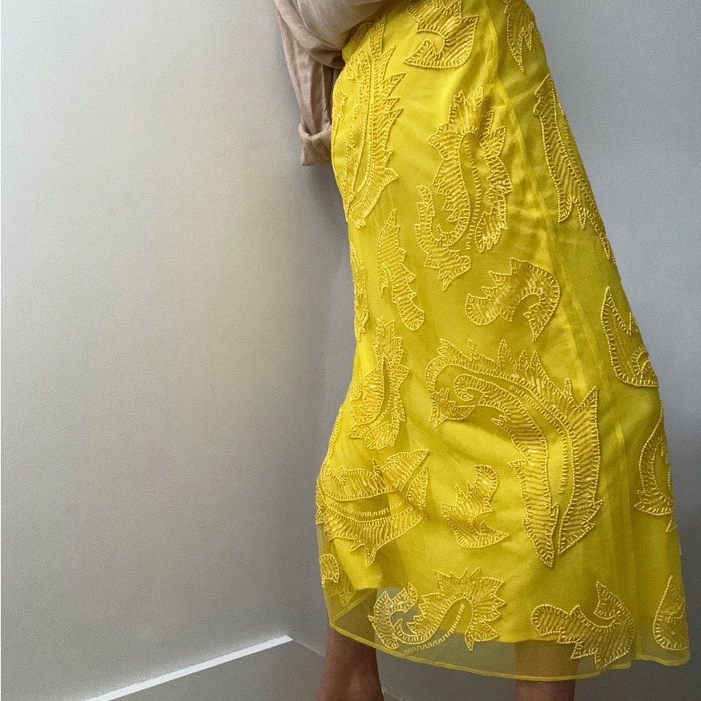NWT Lauren Ralph Lauren Beaded Mesh Midi Skirt in Lemon Yellow Sz 6 Retail $295 - Picture 4 of 5